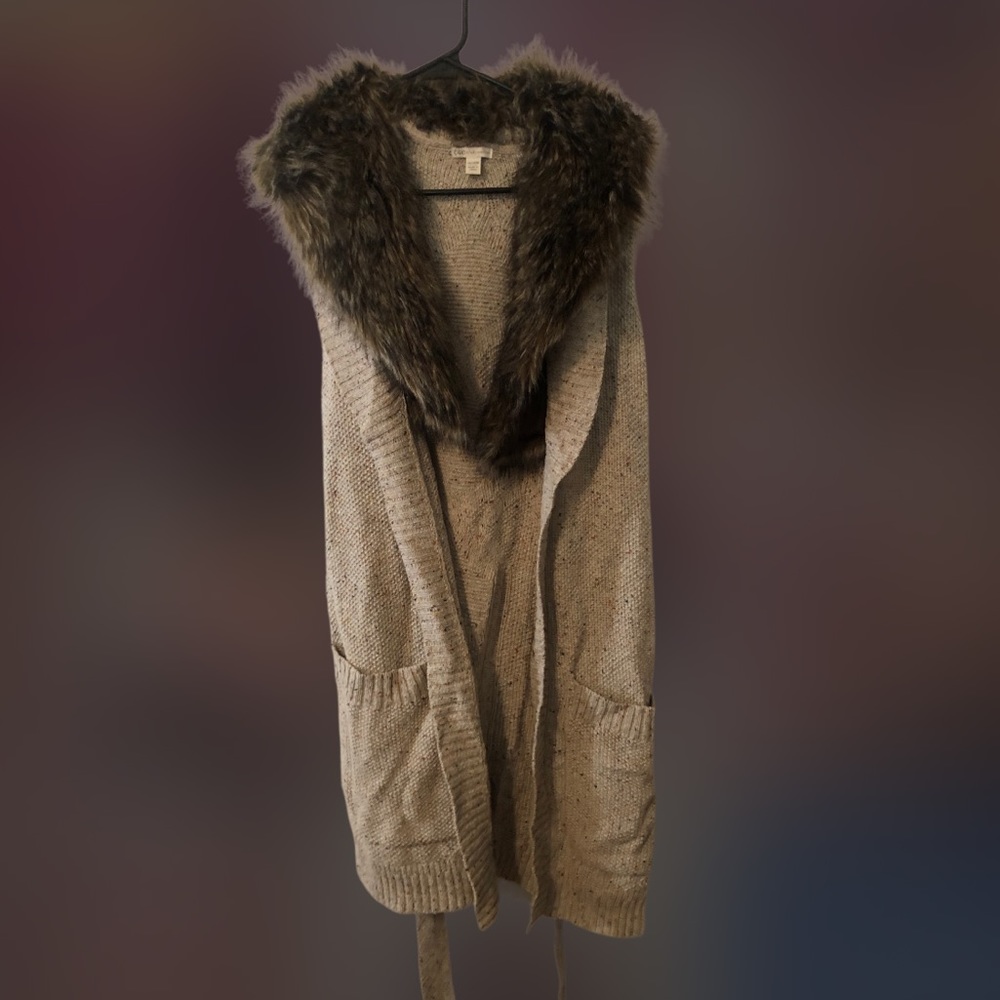 Cato Heathered Oatmeal Sweater Cardigan - Womens 14/16 - Knit / Belted